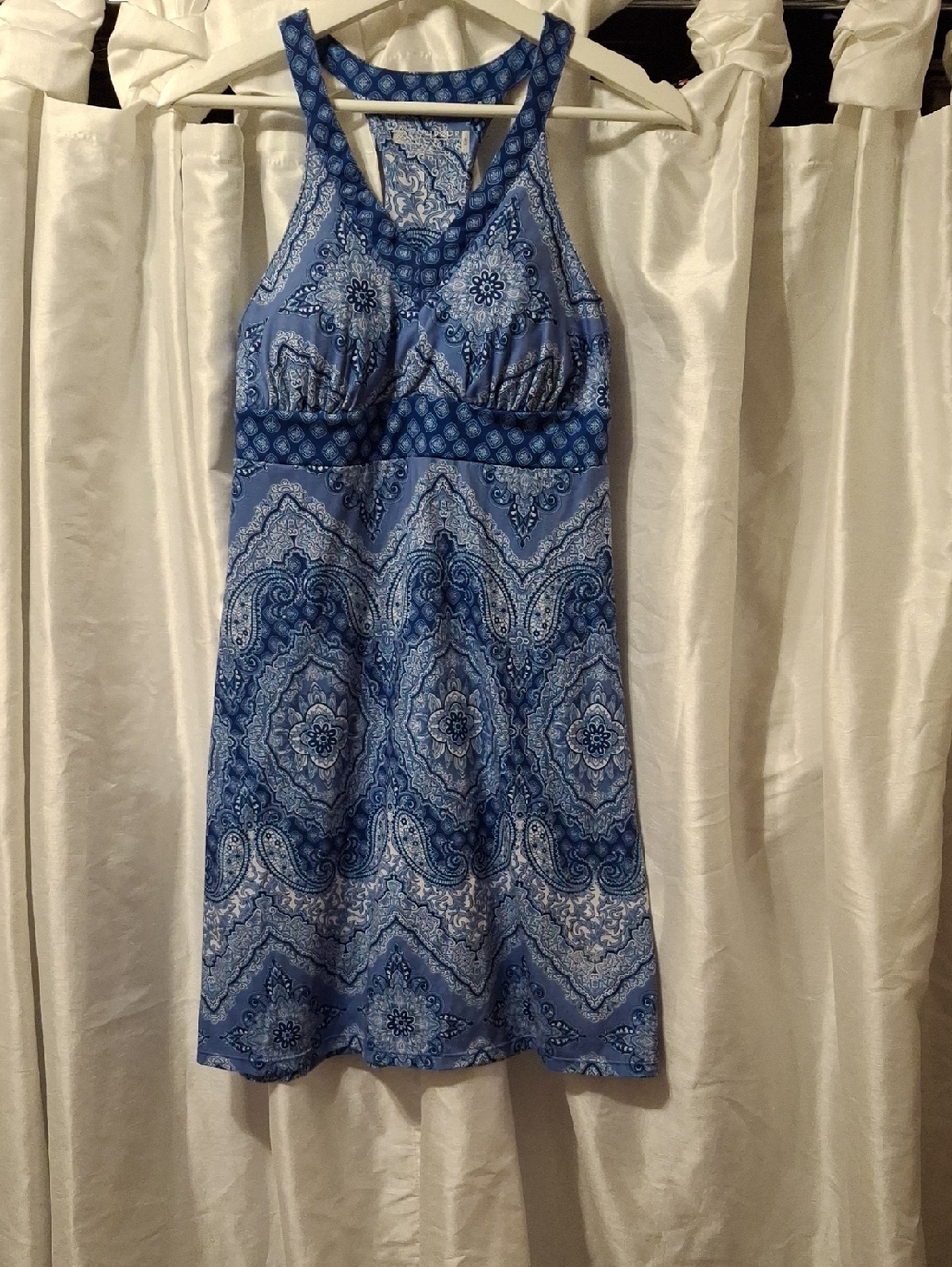 Blue Paisley Halter Midi Dress with Empire Waist